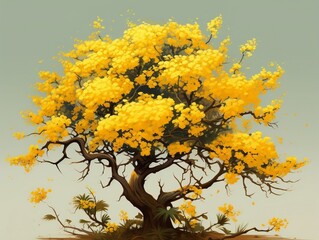 Flowering tree with yellow flowers hanging from the branches