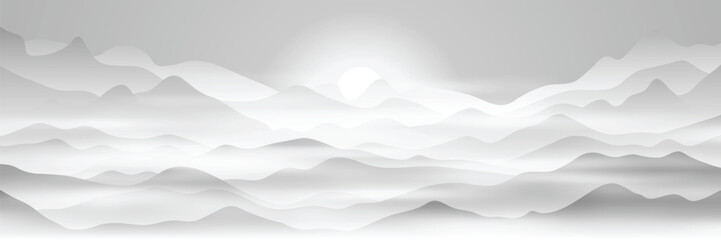 Black and white mountain landscape, panoramic view, vector illustration