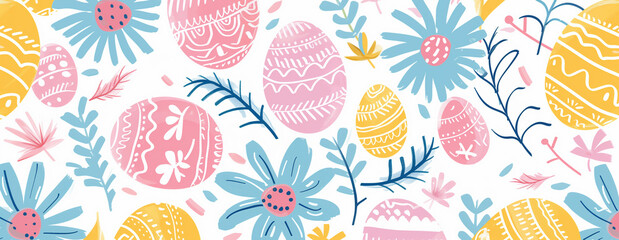 Horizontal Easter doodle floral pattern