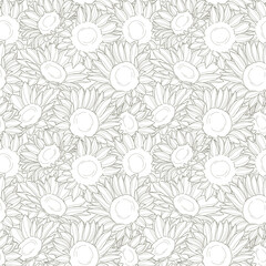 Sunflower seamless pattern vector line art flower background, floral hand drawn wallpaper design