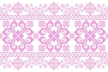 Floral Cross Stitch Embroidery background.geometric ethnic oriental seamless pattern traditional.Aztec style abstract vector.design for texture,fabric,clothing,wrapping,decoration,carpet.