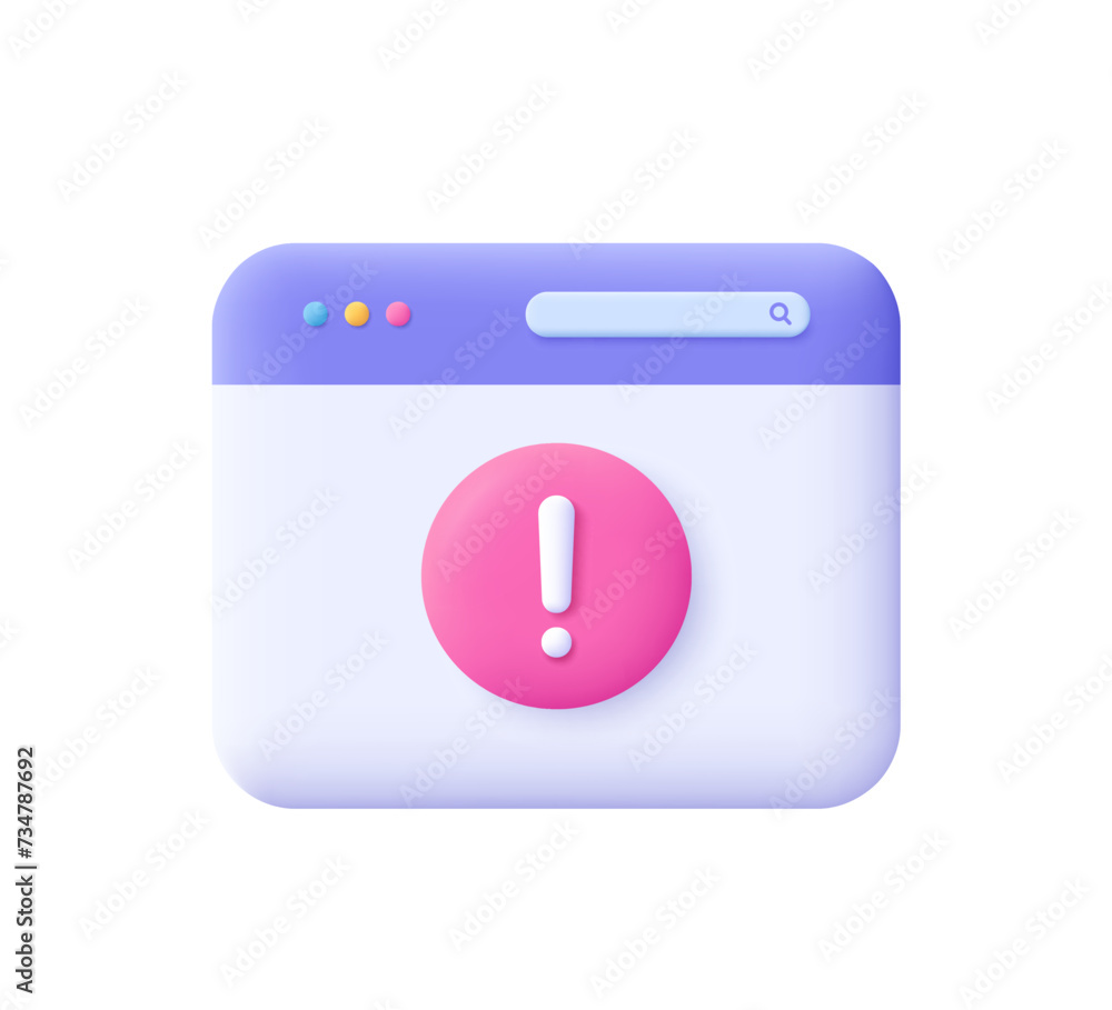 Poster web page with exclamation sign. website window alert notification. alert, warning and danger concept