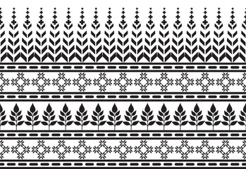Tribal traditional fabric batik ethnic. ikat floral seamless pattern leaves geometric repeating Design for wallpaper, wrapping, fashion, carpet, clothing. Black and white