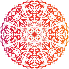peace, balance, or the cyclical nature of life. The red and orange colors evoke feelings of warmth, energy, and passion. Overall, the mandala is a beautiful and intricate design 