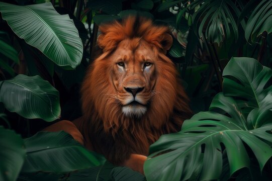 Lion king of the wild strong and confident lion in the park beautiful king of the jungle