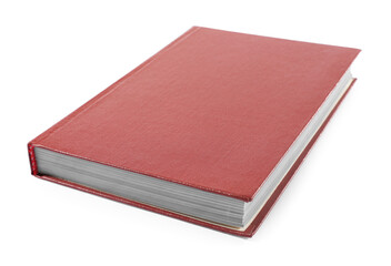 One closed red hardcover book isolated on white