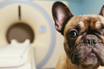 closeup of pets face with mri machine in background