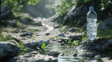 Naklejka premium clear stream and plastic bottle