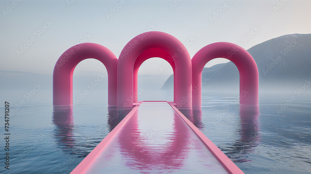 Poster architectural elegance, a journey through modern design where light and color create a space of beau