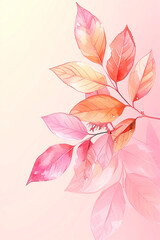 Illustration with pink and peach pastel colored leaves watercolor flower. Beautiful watercolor background in warm colors.