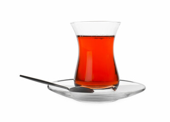Tasty Turkish tea in glass isolated on white