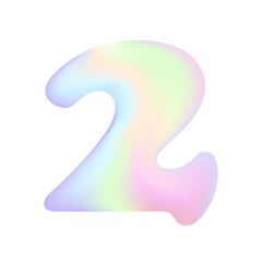 Holographic vector number two. Gradient color. Neon inflated iridescent number with rainbow effect. Ideal for birthday, anniversary, holiday. Vector illustration