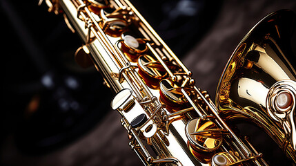 Fototapeta premium close up gold saxophone jazz musical instrumental 