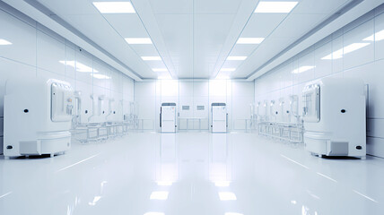 Hospital Interior Corridor with Empty Floors and Bright Lighting