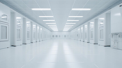 Spacious, well-lit corridor in a modern building with an empty floor and sleek architectural design