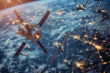 Space satellite in Earth orbit. many satellites and earth concept
