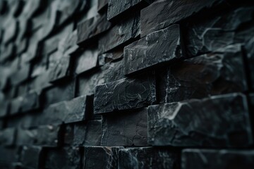 Abstract Black brick wall texture for pattern background. wide panorama picture