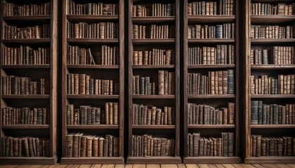 Ancient ruined wood bookshelves