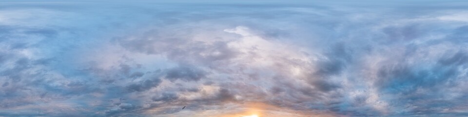 Dramatic overcast sky panorama with dark gloomy Cumulonimbus clouds. HDR 360 seamless spherical panorama. Sky dome in 3D, sky replacement for aerial drone panoramas. Climate and weather change.