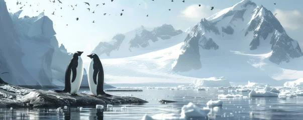 Foto op Canvas penguin, animal, north pole, winter, Generative AI, ice, Antarctica, wildlife, bird, background, banner, travel, living, group, family, cute © SOLO PLAYER