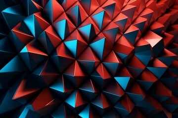 Abstract triangular wall made of polished 3D bricks forming a futuristic mosaic tiles background. Generative AI