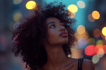 Urban Serenity: Captivating Young Woman with Curly Hair