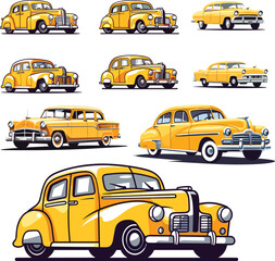 set of taxi illustration vector car transportation yellow travel service isolated symbol cab flat transport vehicle