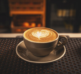 Cup of coffee with heart pattern