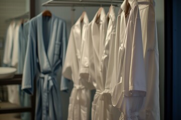 salon robes hanging, no one dressing