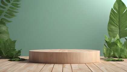 A wooden podium on Nature background for product Design. Ai Generative