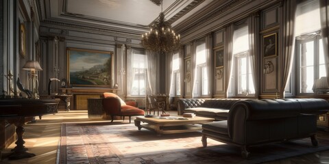 Fototapeta na wymiar Empire style living room interior in luxury house.