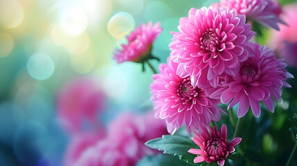 Bright Pink Chrysanthemums with Soft Bokeh Background