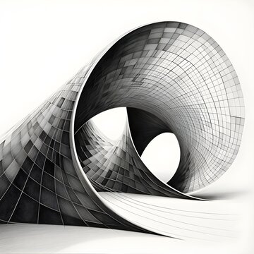 drawing of lines on a hyperbolic paraboloid in black and white.