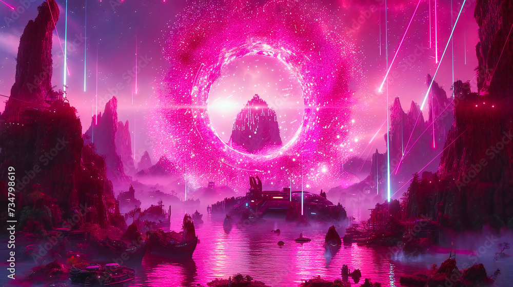 Poster a journey through cosmic beauty, where the mysteries of the universe unfold in an array of lights an