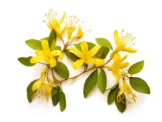 Yellow honeysuckle flowers and leaves