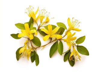 Obraz premium Yellow honeysuckle flowers and leaves