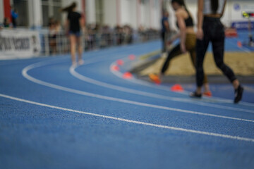 athletics track. the detail of an athletics track during a sports competition.