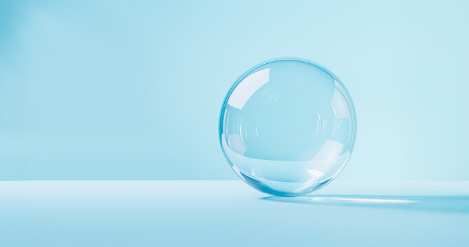 une bulle transparente sur fond bleu clair