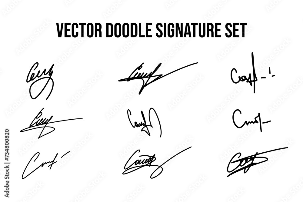 Fototapete set of unique fictitious handwritten autograph doodles. fake signature collection on c letter. scraw