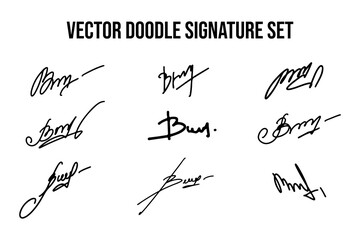Set of unique fictitious handwritten autograph doodles. Fake signature collection on B letter. Scrawl lettering for business, signing of documents, certificates and contracts. - obrazy, fototapety, plakaty