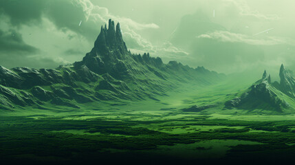 Green surreal mountains