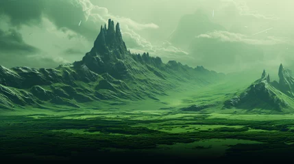 Zelfklevend Fotobehang Green surreal mountains © Hassan