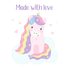 Vector image of a cute unicorn for postcards or for printing clothes           