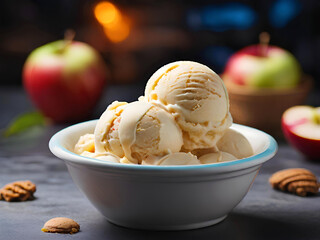 Colorful Fresh Fruity Sweet Dessert Ice Cream Bowl On The Table, Butter Creamy Cone Ice Cream, Chocolate Chip Cookies, Mango, Mint, Strawberry, Maple, Moose, Pistachio Ice Cream Splash Background