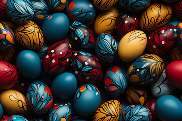 Fototapeta na wymiar A lively seamless pattern with boldly colored Easter eggs.