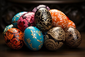 Easter Egg Still Life: Artistic arrangements of colorful richly decorated eggs.