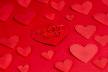I love you. love wallpaper, red hearts shape on red background