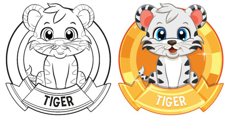 Two styles of a cartoon tiger mascot design.