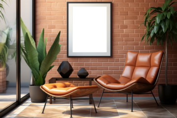A mockup featuring a black frame, displayed on a striking red brick wall, creating a bold and contrasted backdrop for showcasing designs or artwork with a touch of urban chic.