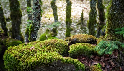  Fairy forest, Moss stones natural background